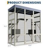 70" Large Outdoor Catio Cat Enclosure, Wood Cat Patio with Waterproof UV-Resistant Roof, Cats Shelter with 5 Platforms and 2 Resting Box, and Secure Rust-Proof Wire for Backyard or Patio IDEALHOUSE