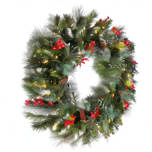 National Tree Company Pre-Lit Artificial Christmas Wreath, Green, Wintry Pine, White Lights, Decorated with Pine Cones, Berry Clusters, Frosted Branches, Christmas Collection, 24 Inches