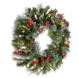 National Tree Company Pre-Lit Artificial Christmas Wreath, Green, Wintry Pine, White Lights, Decorated with Pine Cones, Berry Clusters, Frosted Branches, Christmas Collection, 24 Inches National Tree Company