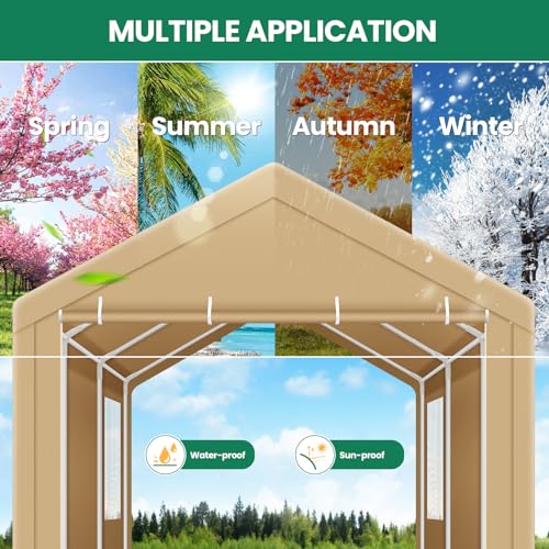COBIZI Carport Canopy 12x20 Heavy Duty Portable Garage with Removable Sidewalls & Doors, Car Port Canopy Tent with Built-in Sandbags & All-Season Tarp for Car Boat Truck, Khaki COBIZI