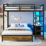 ADORNEVE Bunk Bed with Desk, Full Over Full Bunk Beds with Charging Station & Led Lights, 4 Storage Drawers & 2 Open Storage Shelves, Metal Loft Bed with Safety Guardrail & Ladder for Kids/Teen, Black ADORNEVE