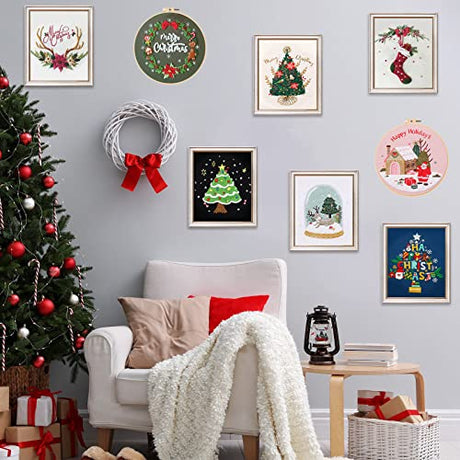Canlierr 10 Sets Christmas Embroidery Kit with Patterns Instructions Needle Thread Tool Christmas DIY Cross Stitch for Adult Beginner Lover Xmas Holiday Party Supplies(Classic Style) Canlierr