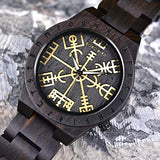 BOBO BIRD Handmade Wooden Mens Watch Unique Runic Circle Watches Golden Symbol of Vegvisir Watches Lightweight Fashion Quartz Wristwatch (Brown Black) BOBO BIRD