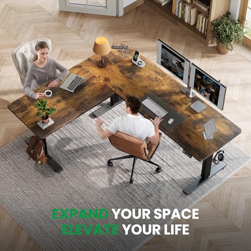 SIAGO L-Shaped Standing Desk - 63 x 55 Inch Adjustable Corner Standing Desk with Charging Station - L Shape Sit Stand Table with Memory Controller, Splice Board for Home Office SIAGO