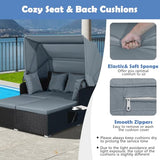 Salches Outdoor Rattan Daybed with Retractable Canopy, High-Resilient Soft Cushions, Foldable Side Trays, Outdoor Bed Loveseat for Garden, Backyard, Porch (Gray) Generic