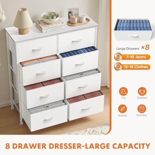 Atilioo Dresser for Bedroom with 8 Drawers, Anti-Tip Tall Fabric Chests Storage Organizer Tower Furniture with Wooden Top Metal Frame for Clothes, Closet, Living Room, Hallway, Entryway Atilioo