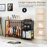 ZHNSYDN Record Player Stand with Guitar Stand, Record Player Table with Guitar Rack, Guitar Holder 7 Space for Multiple Guitars, Bass, Acoustic, Guitar Display for Home Music Studio, Black ZHNSYDN