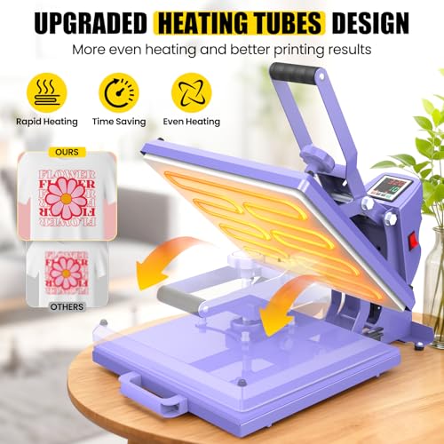 AKEYDIY 15" x 15" Slide Out Heat Press for T Shirts - Fast Heating for Sublimation, Industrial Even Heat Transfer & Precise Temp Control, Shirt Heat Press for Vinyl & Fabric Projects (15x15 Purple) AKEYDIY