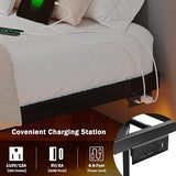 GalnFu King Size Floating Bed Frame with LED Lights and Charging Station, Metal Platform Bed Frame with Heavy Duty Steel Slats Support, Noise-Free, No Box Spring Needed, Easy Assembly GalnFu