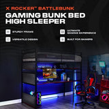 X Rocker BattleBunk Twin Size Gaming Bunk Bed, Durable Metal Frame with Built-in Gaming Desk and Shelving, Black and Red X Rocker