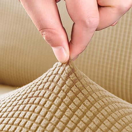 Stretch Futon Cover, Couch Cover for Futon, Armless Sofa Cover, Foldable Sofa Bed Slipcover Without Armrest, Universal Sofa Slipcover Furniture Protector for Kid, Pet(Small Checks Light Yellow,Medium) SHEKAKO