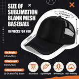 10 Pcs Sublimation Blank Trucker Hats Bulk Mesh Baseball Cap Polyester Mesh Trucker Hat for Men and Women (Black) Tarpop