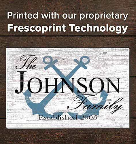 CUSTOM Beach House Sign or Lake Home Sign - Name and Established Date - Solid Wood - 16.5in x 10.5in (Anchor Slate Blue) Broad Bay