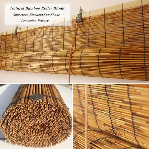 Bamboo Roll-Up Shades for Outdoor Privacy – Cordless Blackout Blinds 24" to 77" Wide WoodArtSupply