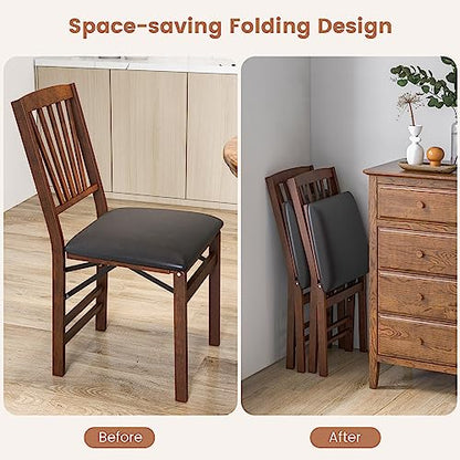 Giantex Folding Dining Chairs Set of 2, Foldable Wood Kitchen Chairs with Padded Seat, Solid Wood Frame, Max Load 400 Lbs, No Assembly Easy to Store Wooden Dining Chairs for Apartment, Small  - WoodArtSupply