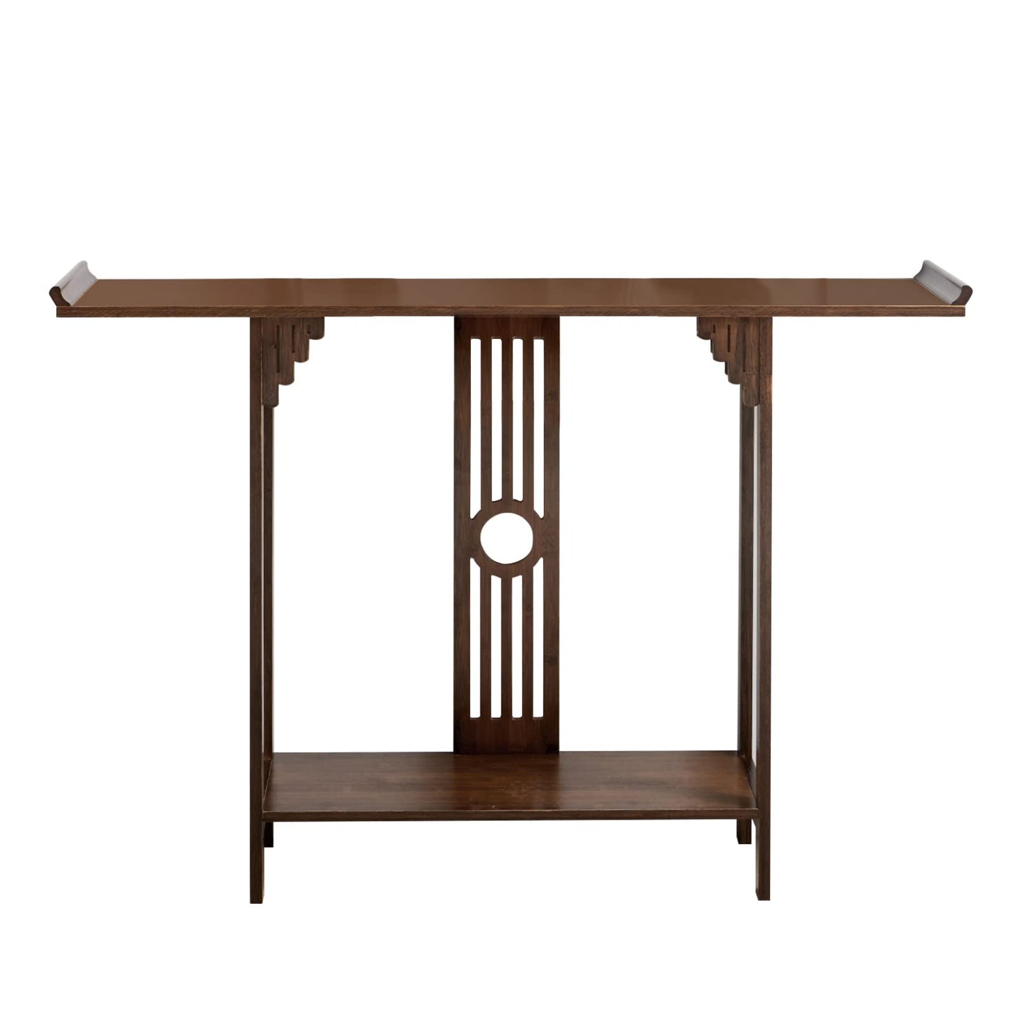 SanBouSi 2-Tier Bamboo Sofa Console Table, 40 Inch Vintage Chinese Country Entry Table Narrow Entryway Table for Entryway, Living Room, Hallway, Brown - WoodArtSupply