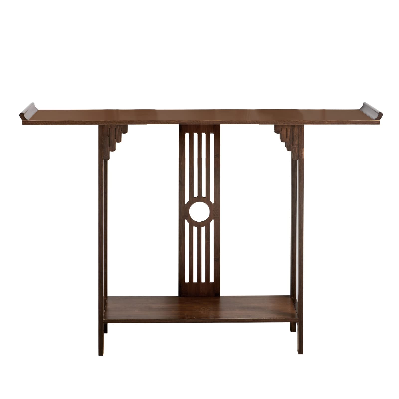 SanBouSi 2-Tier Bamboo Sofa Console Table, 40 Inch Vintage Chinese Country Entry Table Narrow Entryway Table for Entryway, Living Room, Hallway, Brown - WoodArtSupply