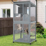 Cat Patio Enclosure, 69" Large Indoor Outdoor Catio Cage with Waterproof Roof, Lockable Wheels, Resting Cabin & Platforms for Multi-Cat Families, Weatherproof Catios PeacefulHues