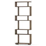 SILKYDRY 6 Tier Geometric Bookshelf, S Shaped Bookshelf with Anti-toppling Kits, Freestanding Room Divider Bookcase, 64" Tall Staggered Display Shelf for Living Room Bedroom (2, Walnut) SILKYDRY