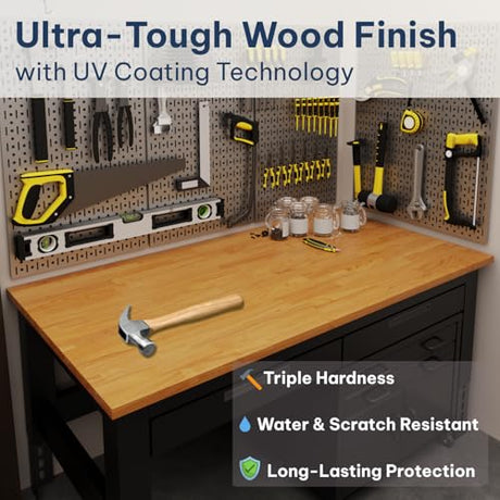 Howizz 55 x 28 Inch Solid Hevea Wood Table Top with UV Coating – 1 Inch Thick Butcher Block Countertop for Standing Desk, Office Table, Workbench, DIY Furniture Projects, Honey Color Howizz