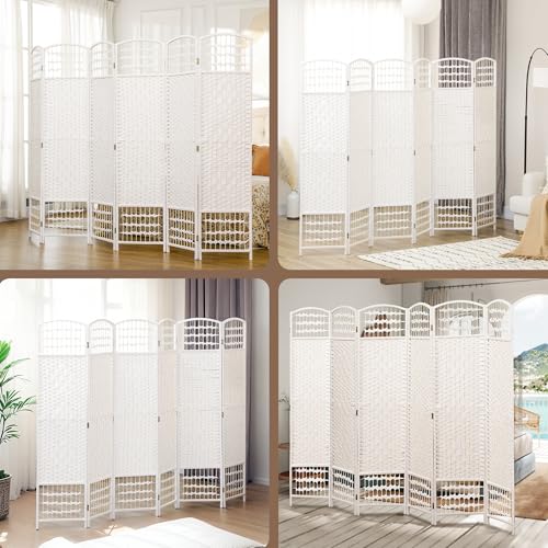 HOMCOM 6 Panel Room Divider, Folding Privacy Screen, 5.6' Room Separator, Wave Fiber Freestanding Partition Wall Divider, White HOMCOM