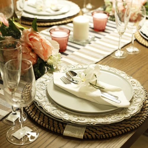 Umisriro Antique Charger Plates, 13 Inch White Dinner Plate Chargers Round Server Ware. Set of 6 Plastic Embossed Charger for Dinner, Party, Wedding, Elegant Tableware Decoration. (White) Umisriro