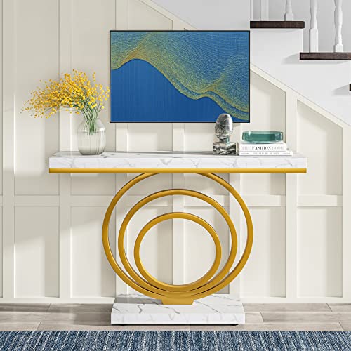 LITTLE TREE 41-Inch Modern Console Table, Gold Entryway Table for Living Room, Hallway, Entry, Gold + White LITTLE TREE