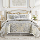 CROSCILL King Comforter Set, Luxe Chenille Jacquard Floral Medallion, Microfiber Twill Comforter for a King-Size Bed, Oversized Comforter King Bedding, 2 Shams & Bedskirt, Loretta, Beige 4 Piece Croscill