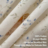 AMZTOP Blue Beige Floral Rabbit Duvet Cover Queen Size with 2 Pillowcases,100 Cotton Muslin Gauze Bed Set for Baby Kids,Lightweight Breathable Lace Ruffle Duvet Covers Teen Girls Queen 90"×90" AMZTOP