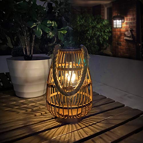 Outdoor Solar Lantern Hanging Lights - Natural Rattan Solar Lantern with Handle, Large Waterproof Led Decorative Garden Lights, Bright Rattan Solar Table Lamp for Yard Patio Wedding Home Decoration