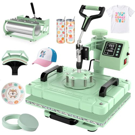 Slendor 5 in 1 Heat Press Machine 12x15 inch Sublimation Heat Press 360° Swing Away Heat Transfer Digital T-Shirt Pressing with 30OZ 20OZ Tumbler Press, Multifunction Combo for Hat Cap Plate Slendor