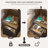 HWB Tall Night Stand with Charging Station and LED Lights, Farmhouse Nightstand with Gun Drawer&Adjustable Shelf, Bedside Table with 3 Drawers for Bedroom, Black HWB