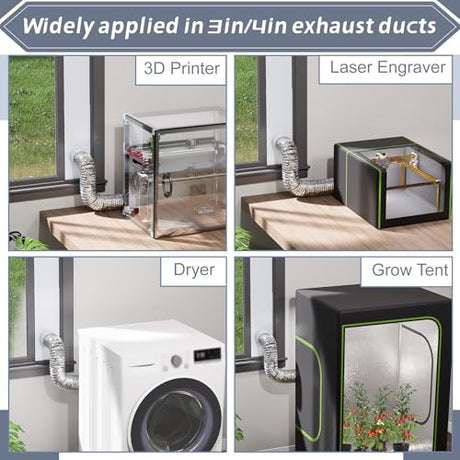 Flamorrow Window Vent Kit with Outdoor Vent Cover Fit for 3" and 4" Hose，Adjustable Window Vent Seal Panels for Exhaust Ventilation Duct of Laser Engraver/3D Printer Enclosure, Dryer, Grow Tent Flamorrow
