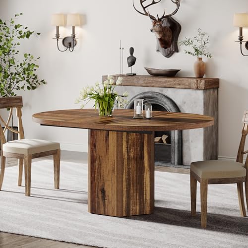 Tribesigns 55.12 Inches Oval Dining Table for 4-6 People, Wood Kitchen Table, Rustic Dinner Room Table, Home Furniture Kitchen Table for Kitchen, Home Dining Room, Living Room, Wooden Base, Brown Tribesigns