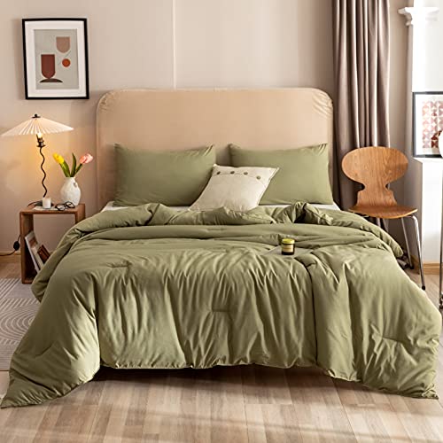 ROSGONIA Comforter Full Size for Girls Boys Teens Olive Green, 3pcs (1 Olive Comforter & 2 Pillowcases), Lightweight Dorm Bedding Blanket Quilts ROSGONIA