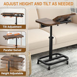 alentar Large-Size Portable Laptop Rolling Desk with Wheels, Adjustable Height and Tilt Top Stable Mobile Over-Bed Table for Home Use - Brown alentar