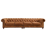 Crafters and Weavers Century Chesterfield Sofa - Light Brown Leather - 118" Crafters and Weavers