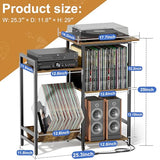 HYPIGO Record Player Stand with Power Outlets, Turntable Stand with Vinyl Record Storage Holds 300+ Albums, Record Player Table with Vinyl Display Holder for Living Room HYPIGO