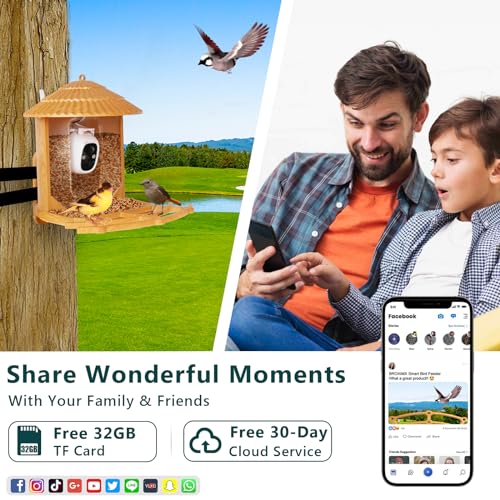 Samyoung Smart Bird Feeder Camera with AI Identify Bird Species, 4MP HD Auto Capture Bird Watching Cam, Live View, Instant Notifications with 32GB TF - WoodArtSupply