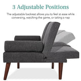 Best Choice Products Mid-Century Modern Upholstered Futon, Convertible Folding Sofa Bed, Small Couch w/Rounded Armrests, 2 Cupholders - Charcoal Best Choice Products