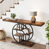 55" Industrial Narrow Entryway Table with 5-Tier Storage - Heavy-Duty o-Shaped Metal Frame Console Table for Hallway, Living Room & Couch Behind, Space-Saving Long Entrance Table for Small Spaces IDEALHOUSE