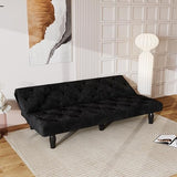 ODOLAR 66" Black Velvet Futon Sofa Bed, Sturdy Wood Frame & High-Elastic Foam, 3 Adjustable Gears, Multi-Functional for Living Room/Apartment/Bedroom, Easy Assembly (Black) ODOLAR