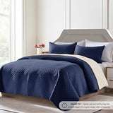 FLYMME King Size Quilt Set - Soft Navy Blue Quilts Lightweight Microfiber Bedspread - Classic Basket Weave Pattern Bedspreads Coverlet 3 Pieces for All-Season (1 Quilt, 2 Pillow Shams) FLYMME
