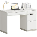 MaverickFurni White Desk with 4 Drawers, Small Desk with Storage, White Computer Desk with Filing Cabinet, Small Desks for Kids, Home Office Desk with Drawers, Bedroom, Small Space MaverickFurni