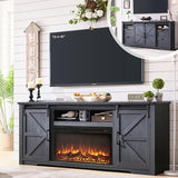 JXQTLINGMU Farmhouse Fireplace TV Stand for 80 Inch TV, 32" Tall Entertainment Center w/Drawer & Sliding Barn Door, 70 Inch Highboy Media Console for Living Room, Black JXQTLINGMU