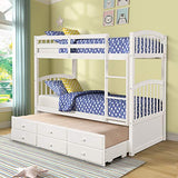 Ball & Cast Twin Size Bunk Bed with Ladder and Safety Rail,Twin-Szie Trundle Wood Bunkbed w/Slat Support & Solid Pine Legs,Space Saving,Bedframe Furniture for Student Dorms,Studio,White Ball & Cast