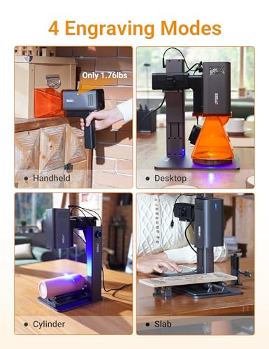 Sielux SL2 Laser Engraver Machine with Roller, Only 1.76 lbs, 4000mm/s Lightning Speed, Ultra HD Handheld Portable Laser Engraving Machine for Wood, Leather, Acrylic, Glass, Coated Metal sielux