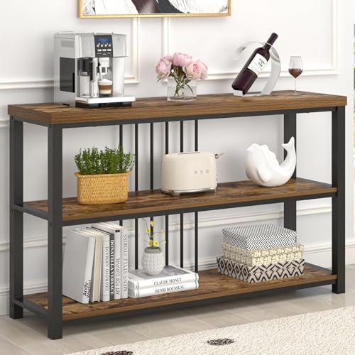 FOLUBAN Industrial Console Table, 3 Tier Entryway Sofa Foyer Table for Living Room Hallway Behind Couch, Rustic Brown FOLUBAN