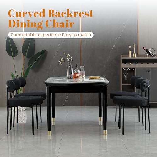 DYHOME Black Boucle Dining Chairs Set of 4, Modern Upholstered Dining Chairs with 4" Thick Cushion and Sturdy Metal Legs for Dining Room, Kitchen DYHOME