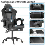 OS MOTOR Gaming Chair with Headrest and Lumbar Support, Ergonomic High Back Office Chair, Racing Style Executive Computer Desk Chair, Leather Adjustable Swivel Task Chair for Home Office (Black) OS MOTOR